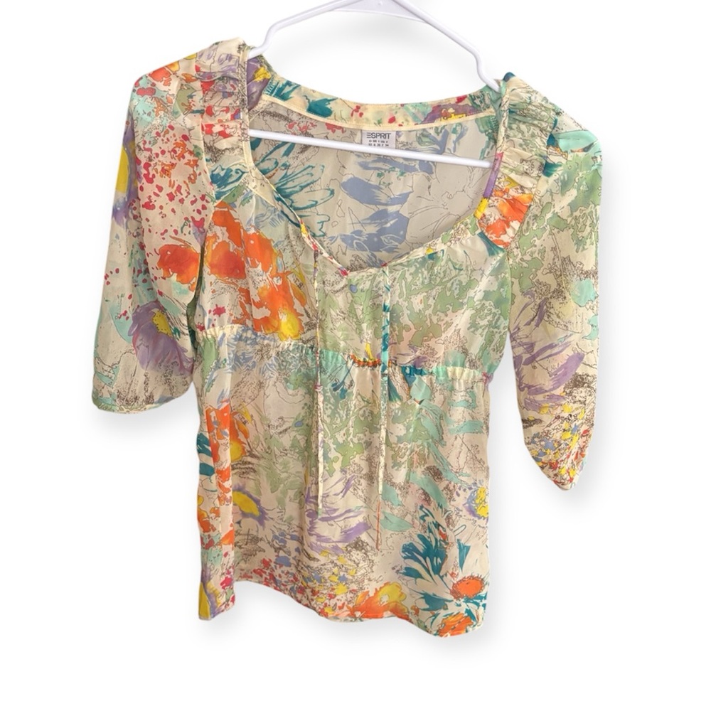 Esprit Y2K Sheer Babydoll Floral 3/4 Sleeve, US 2